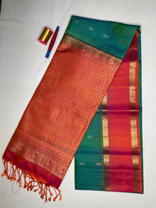 Soft Silk Checks Saree with Bentex Peacock Border - Teal Green - view 2
