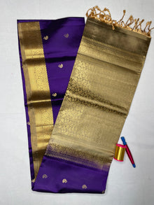 Soft Silk Saree with Contrast Leaf Butta - Deep Violet with Gold - view 2
