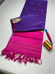 Handloom Pure Soft Silk Saree with Butta Border - Violet - view 1