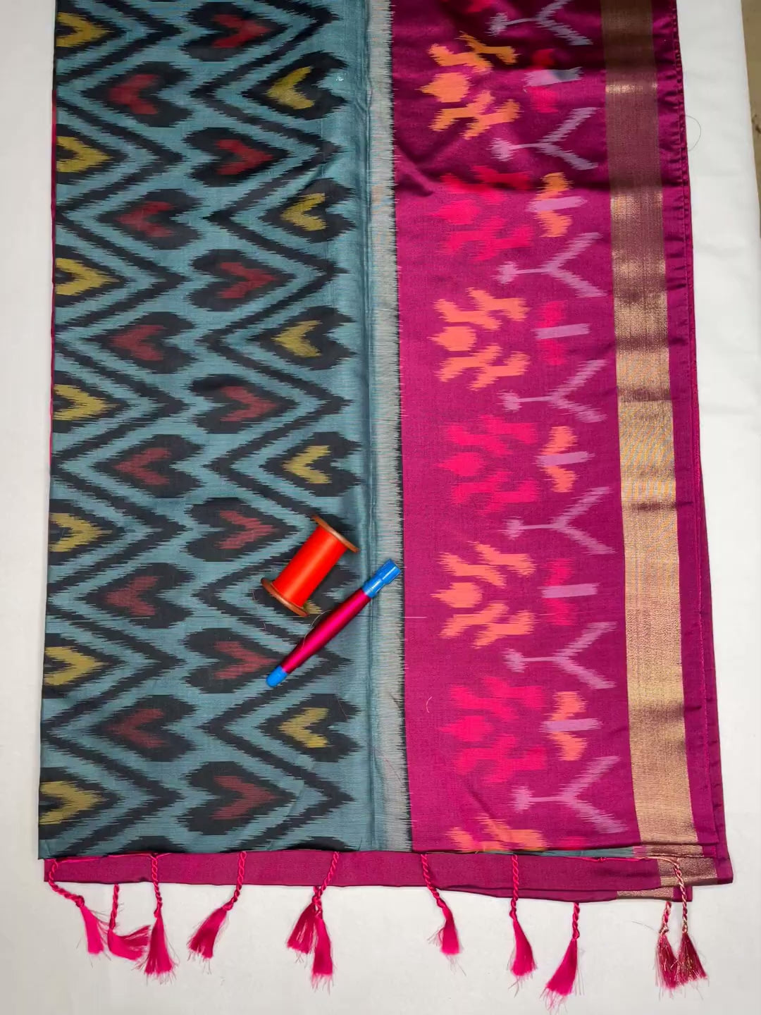 Pochampally Semi Silk Saree - Grey - view 2