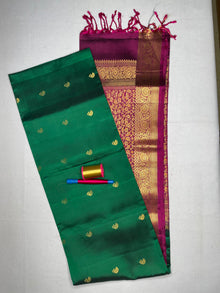 Soft Silk Saree with Contrast Leaf Butta - Bottle Green and Wine - view 1