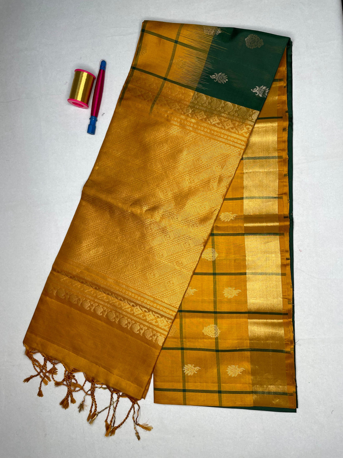 Soft Silk Checks Saree with Tissue Contrast Border
