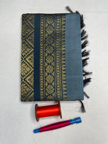 Handloom Pure Soft Silk Saree with Butta Border - Slate Teal - view 1