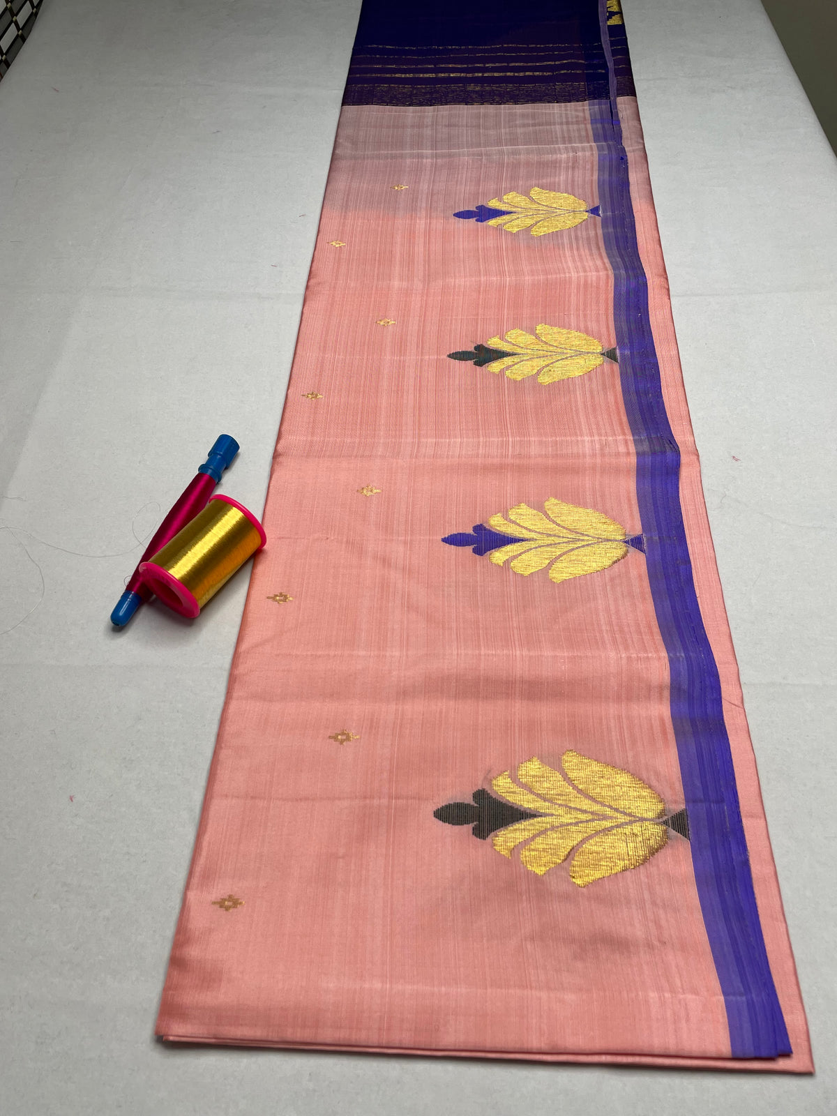 Handloom Pure Soft Silk Saree with Butta Border - Pastel Coral - view 3
