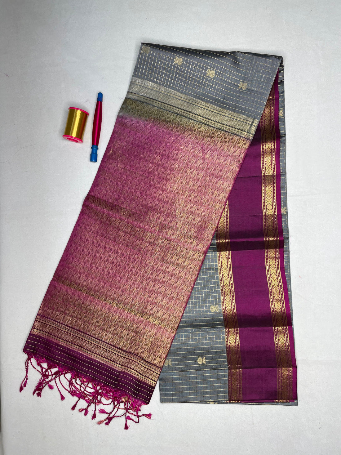 Soft Silk Checks Saree with Bentex Peacock Border