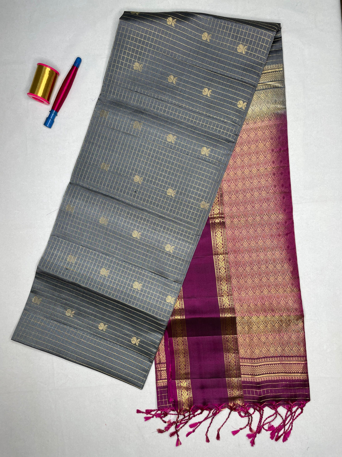 Soft Silk Checks Saree with Bentex Peacock Border