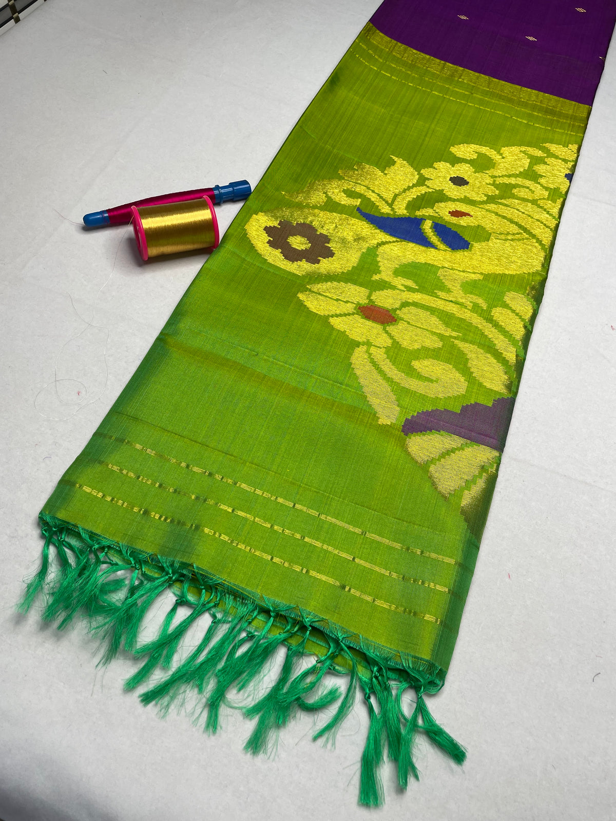 Handloom Pure Soft Silk Saree with Butta Border - Royal Purple - view 2