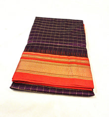 Ilkal jari checks silk saree in wine with red border