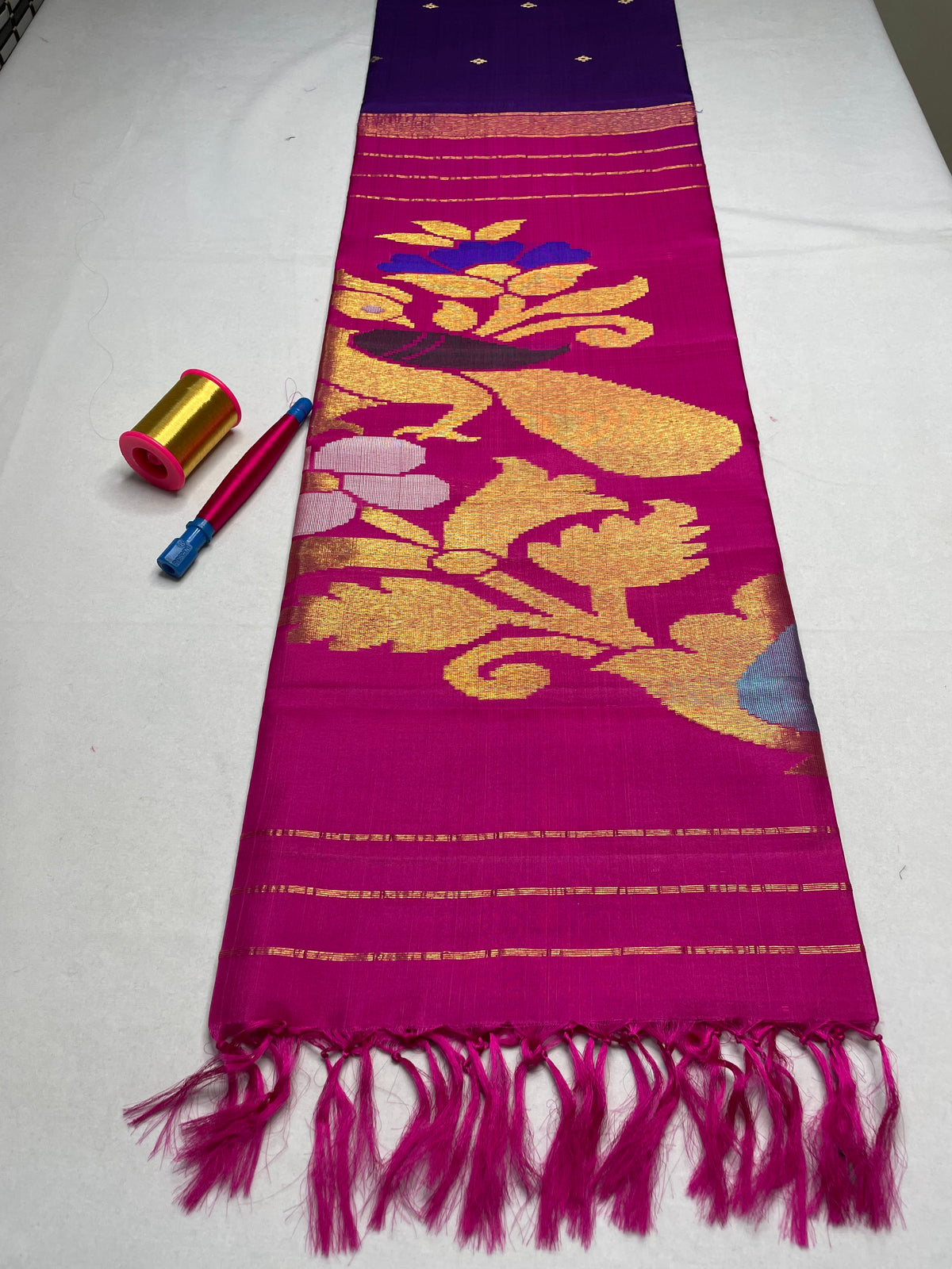 Handloom Pure Soft Silk Saree with Butta Border - Violet - view 3