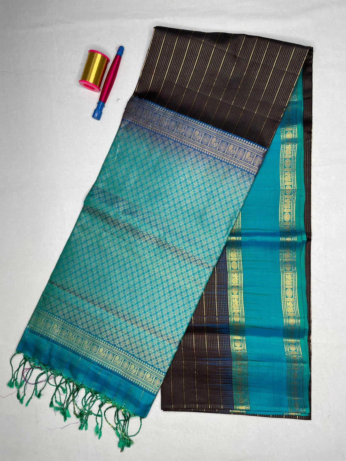 Soft Silk Striped Saree with Bentex Peacock Border