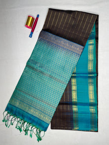 Soft Silk Striped Saree with Bentex Peacock Border - Dark Grey - view 2