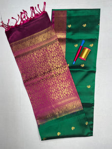 Soft Silk Saree with Contrast Leaf Butta - Bottle Green and Wine - view 2