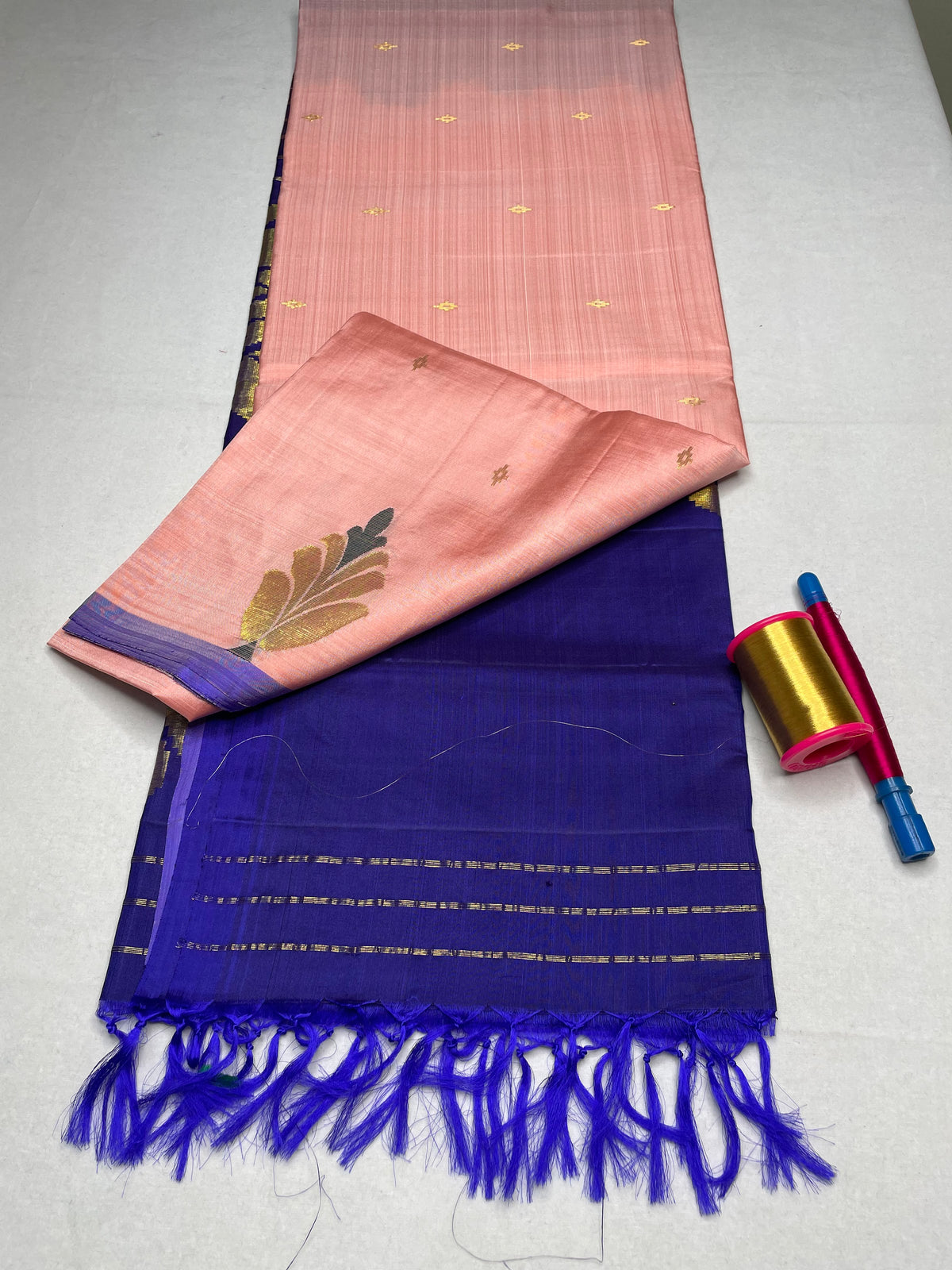 Handloom Pure Soft Silk Saree with Butta Border - Pastel Coral - view 1