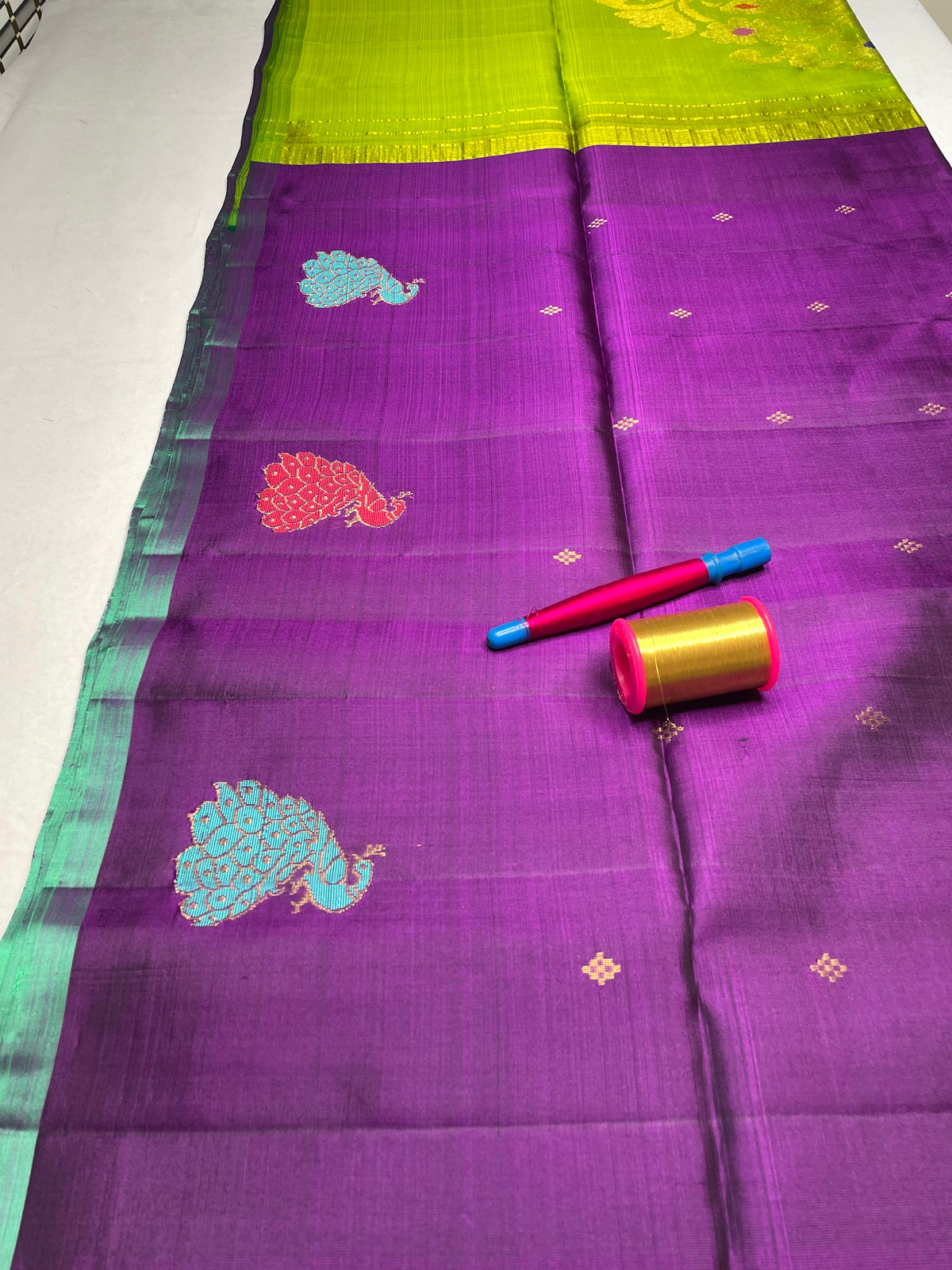 Handloom Pure Soft Silk Saree with Butta Border - Royal Purple - view 3