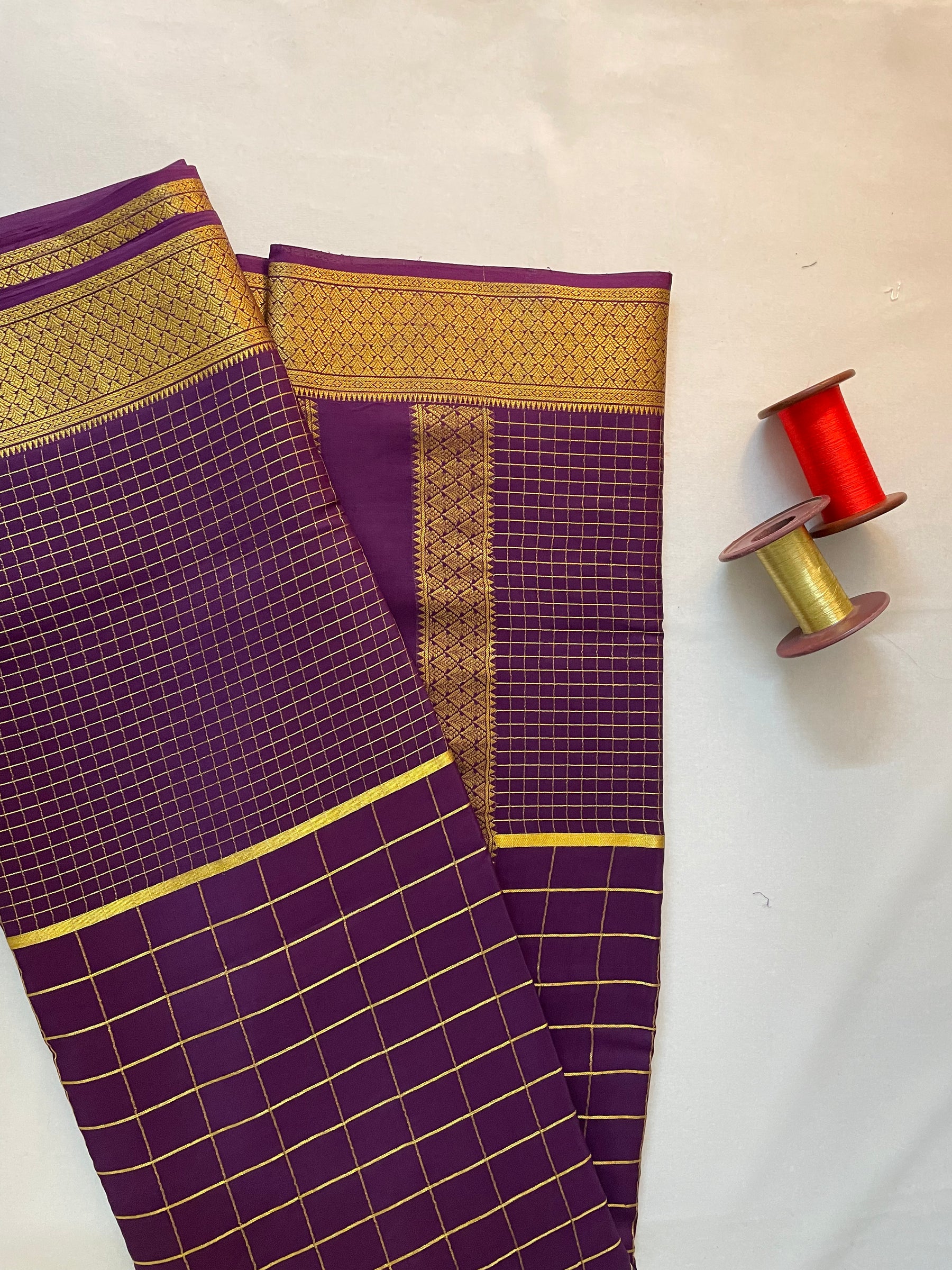 Mysore Crepe Silk Saree – Moong Check
