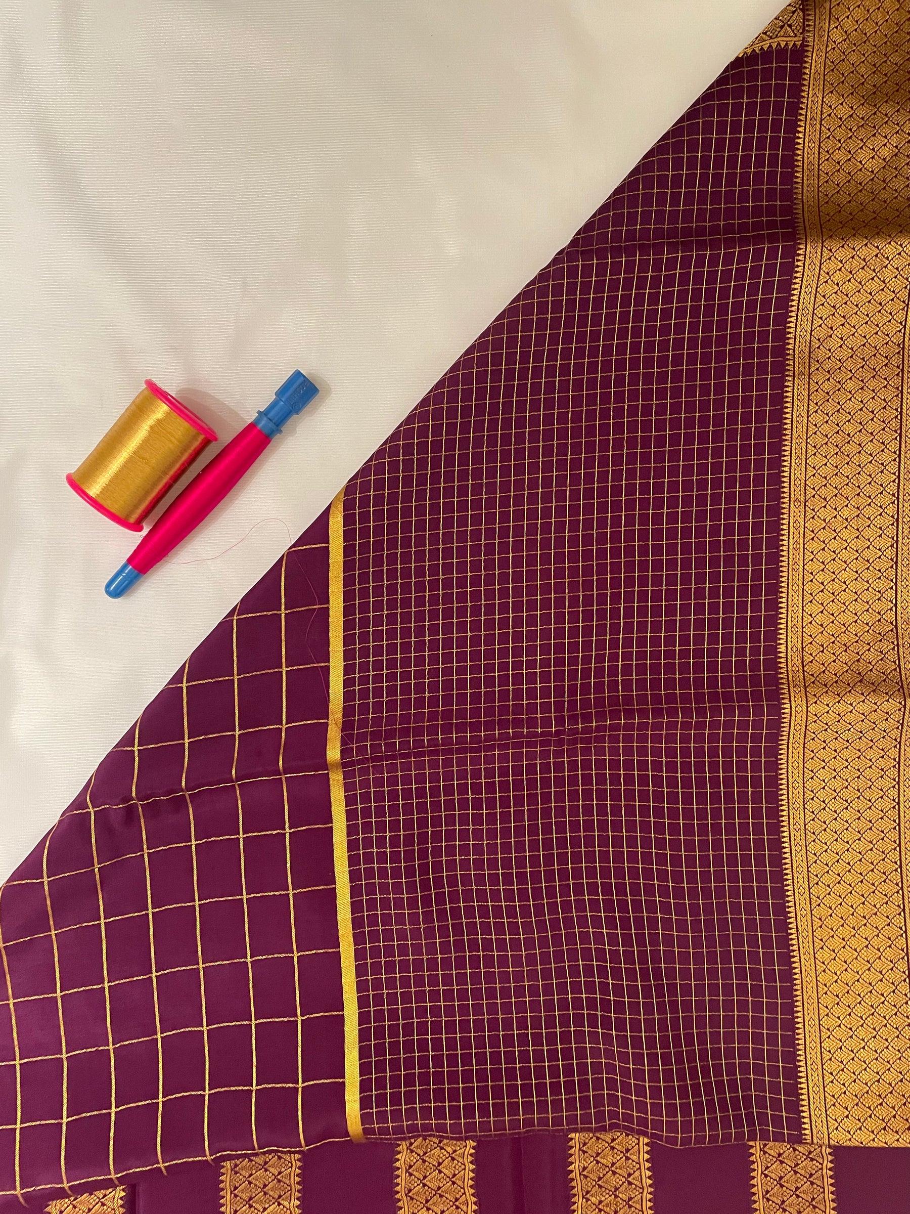 Mysore Crepe Silk Saree – Moong Check